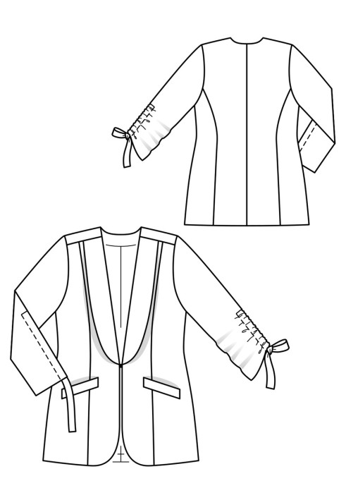 Pattern Jacket with a shawl collar and drawstrings on the sleeves (Burda 5/2019, pattern number 128)