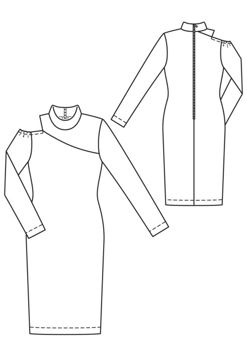 Pattern Dress of a narrow cut with a cutout on the shoulders (Burda 9/2017, pattern number 108)