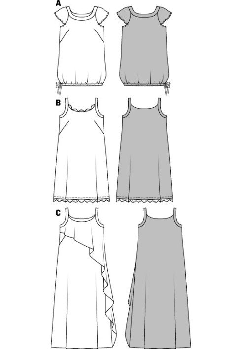 Strapless Maxi Dress Pattern with Asymmetric Ruffle (Burda 1/2014, Pattern No. 6949 C)