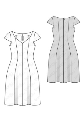 Pattern Dress with wide neckline and bell-shaped skirt (Burda 2/2016, pattern number 6577 B)