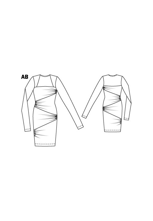 Выкройка Платье трикотажное с широким вырезом и драпировками (Burda 5/2012, № выкройки 112 A)