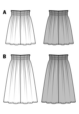 Pattern Skirt with a lush cut on an elastic waist (Burda 2/2015, pattern number 6698 A)