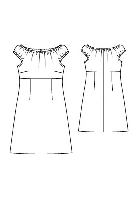 Pattern Dress of a flared cut with a Carmen neckline (Burda 5/2012, pattern number 139)