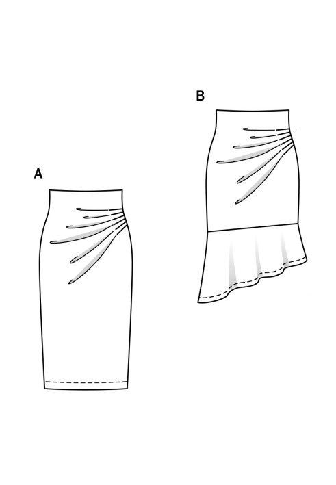 Выкройка Юбка-карандаш трикотажная с воланом (Burda 1/2018, № выкройки 6417 B)