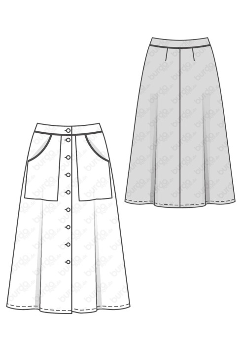 Pattern Midi skirt with button fastening (Burda 2/2019, pattern no. 6252 B)