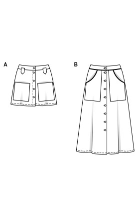Выкройка Юбка меди со сквозной застежкой на пуговицы (Burda 2/2019, № выкройки 6252 B)