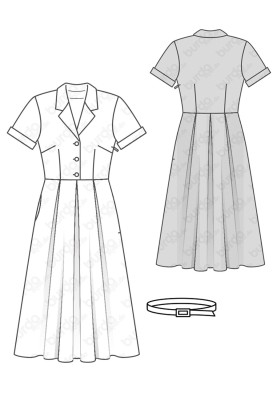 Pattern Midi-length shirt dress with pleated skirt (Burda 1/2017, pattern no. 6520 B)