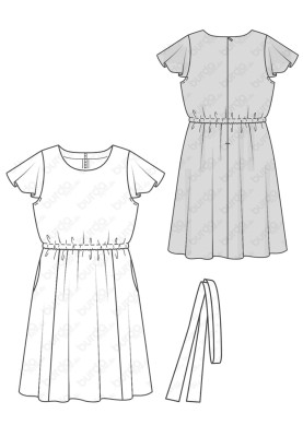 Pattern Dress with wing sleeves and wide skirt (Burda 1/2018, pattern number 6449 B)