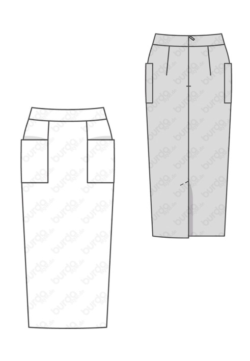 Pattern Midi-length pencil skirt with patch pockets (Burda 2/2017, pattern no. 6469 A)