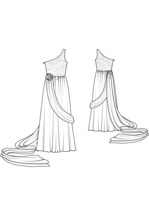 Pattern Wedding dress of asymmetrical cut with train (Burda 3/2010, pattern number 113)