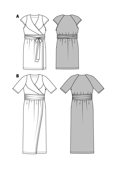 Выкройка Платье летнее трикотажное с запахом (Burda 1/2014, № выкройки 6946 A)