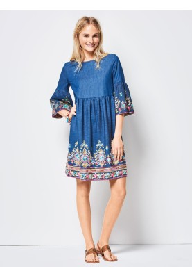 Pattern Dress with high waist and frills on the sleeves (Burda 1/2018, pattern number 6401 B)