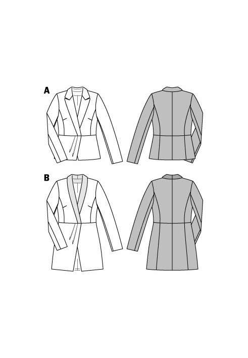 Pattern Jacket of a fitted silhouette with a basque and a shawl collar (Burda 2/2014, pattern number 6843 B)