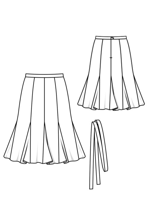 Pattern Skirt with sewn-in gode wedges and a narrow belt (Burda 8/2019, pattern number 116)