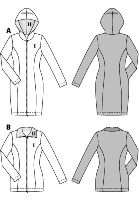 Pattern Long fitted jacket with a hood (Burda 2/2014, pattern number 6847 A)