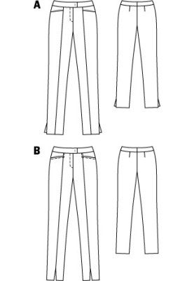 Pattern Pants of a narrow cut with slits in the side seams (Burda 8/2012, pattern number 129 A)