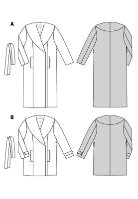 Pattern Half coat of straight cut with a wide shawl collar (Burda 2/2018, pattern number 6394 B)