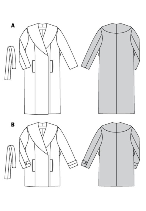 Pattern Half coat of straight cut with a wide shawl collar (Burda 2/2018, pattern number 6394 B)