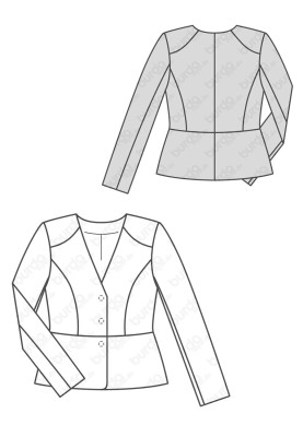 Pattern Jacket without a collar with a cut-off basque (Burda 2/2017, pattern number 6464 A)