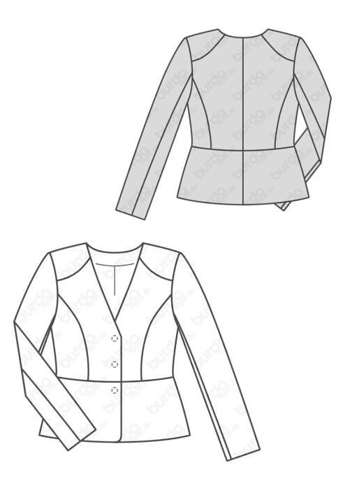 Pattern Jacket without a collar with a cut-off basque (Burda 2/2017, pattern number 6464 A)