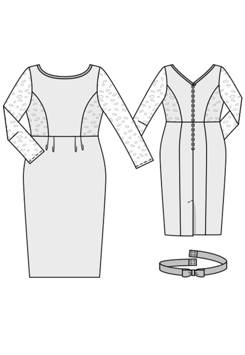 Pattern Sheath dress with lace inserts (Burda. Fashion Plus 2/2017, pattern number 405 B)