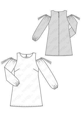 Pattern Dress with long sleeves and open shoulders (Burda 1/2018, pattern number 6402 A)