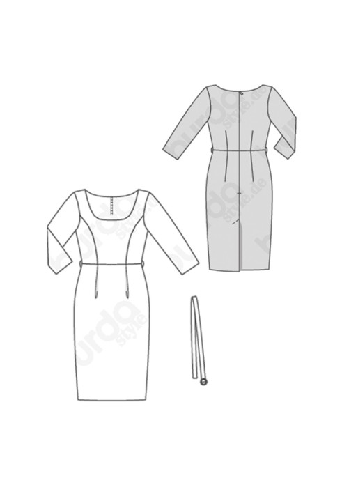 Pattern Sheath dress with long sleeves and belt (Burda 1/2020, pattern no. 6220 B)