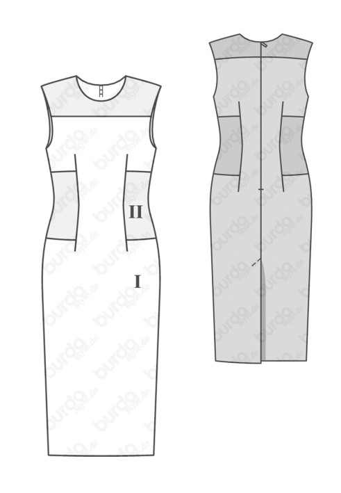 Pattern Dress with a fitted cut with contrasting inserts (Burda 2/2017, pattern number 6450 A)