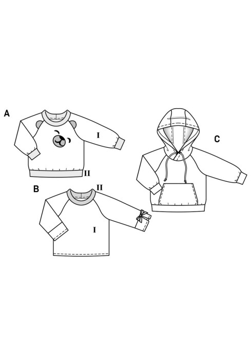 Pattern Raglan pullover with contrasting neck bar (Burda 2/2019, pattern number 9308 B)