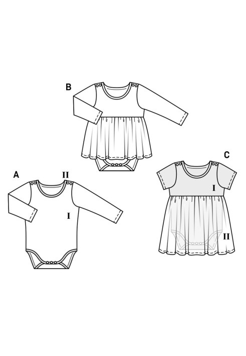 Выкройка Комбинезон-боди с вшитой юбкой (Burda 2/2017, № выкройки 9347 B)