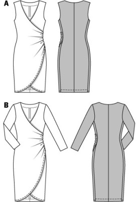 Pattern Dress of a fitted silhouette with a smell and draperies (Burda 2/2014, pattern number 6829 B)