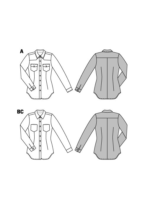 Викрійка Сорочка приталеного силуету (Burda 2/2014, № викрійки 6849 B)