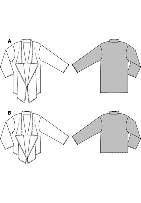 Выкройка Кардиган длинный со ниспадающими пилочками (Burda 2/2015, № выкройки 6738 A)