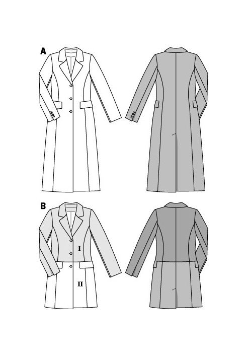 Pattern Long fitted silhouette coat (Burda 2/2014, pattern number 6845 A)