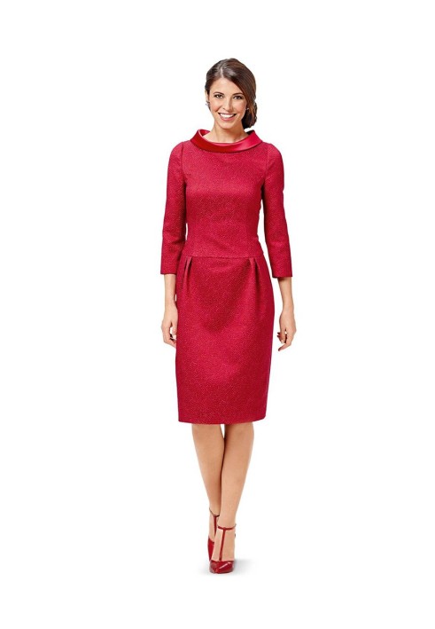 Pattern Dress of a fitted cut with an original collar (Burda 2/2016, pattern number 6585 A)