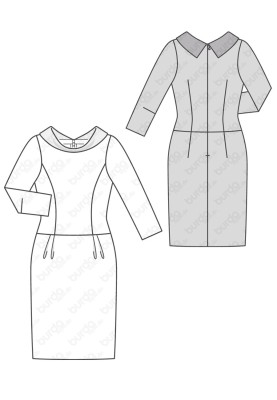 Pattern Dress of a fitted cut with an original collar (Burda 2/2016, pattern number 6585 A)