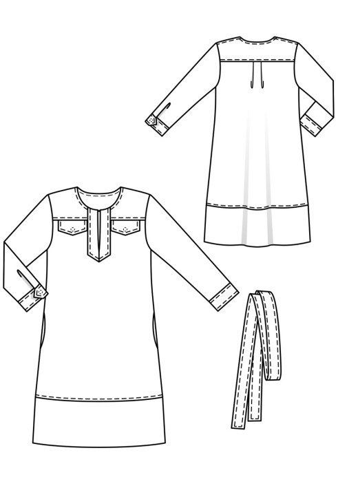 Pattern A-line linen dress with long sleeves (Burda 2/2018, pattern number 109)