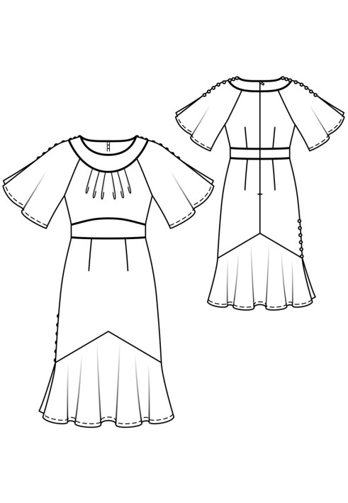 Pattern Midi dress with a sewn-in belt and wing sleeves (Burda 2/2018, pattern number 101)