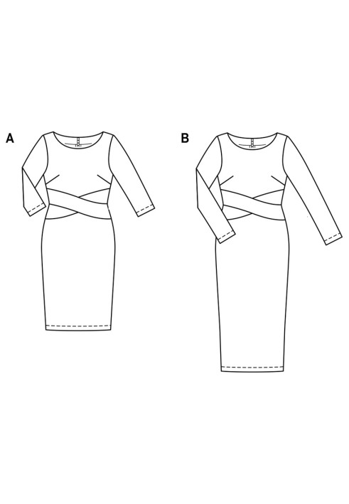 Выкройка Платье-футляр с фигурным вшивным поясом (Burda 2/2017, № выкройки 6485 A)