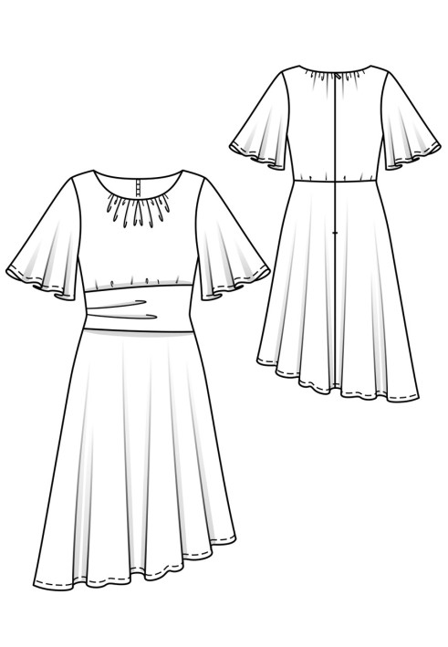 Pattern Dress with an asymmetrical cut skirt (Burda 3/2019, pattern number 122 B)