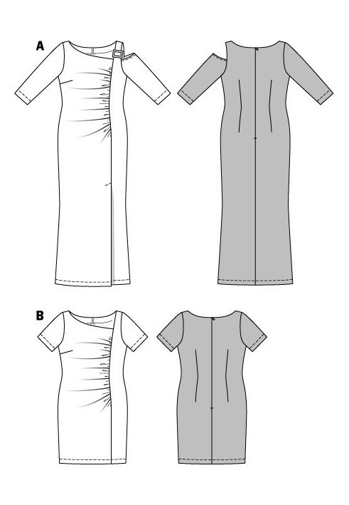 Pattern Knitted dress with an asymmetrical neckline (Burda 2/2015, pattern number 6712 B)