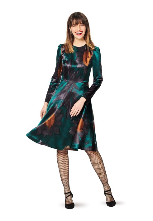 Pattern Dress with sleeves gathered in beads (Burda 2/2020, pattern number 6164 B)