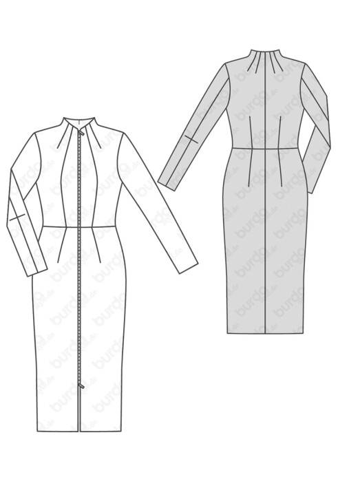 Pattern Midi length dress with zipper (Burda 2/2017, pattern no. 6452 A)