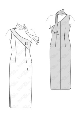 Pattern Evening dress with embossed detail and scarf (Burda 1/2017, pattern number 6523 B)