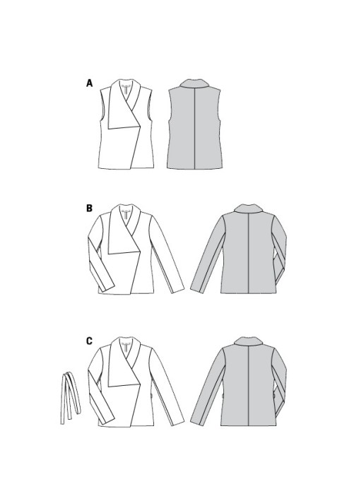 Выкройка Жакет с асимметричным воротником и поясом (Burda 2/2020, № выкройки 6156 C)