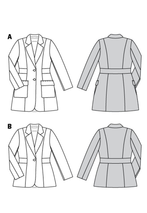 Pattern Jacket fitted with a sewn-in belt (Burda 2/2018, pattern number 6393 B)