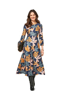 Pattern Midi-length dress with a wide sewn-in belt (Burda 2/2017, pattern no. 6454 B)