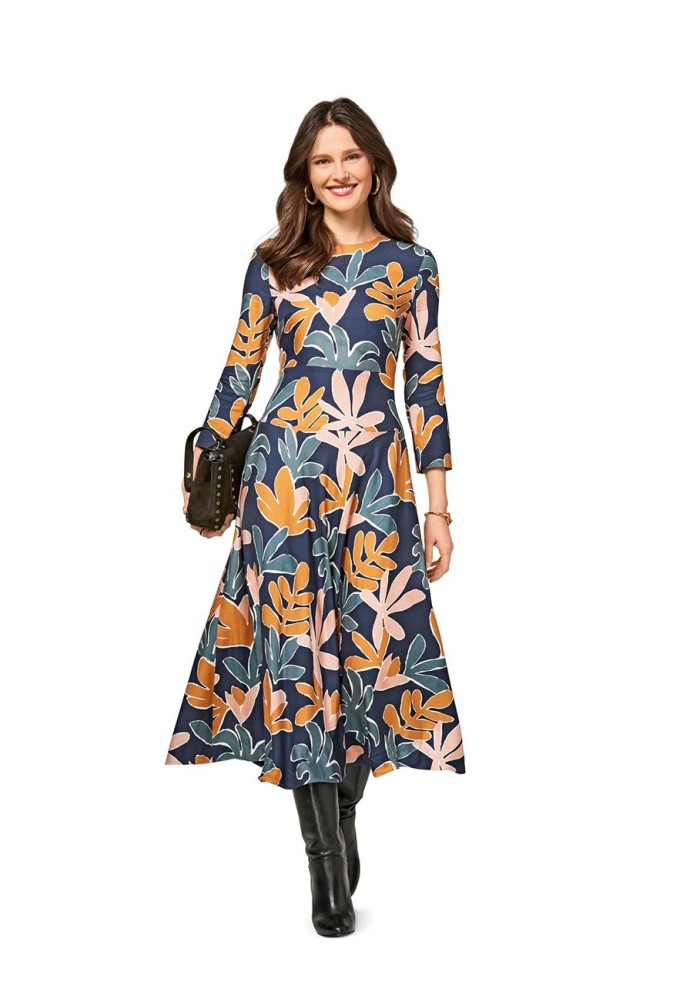 Pattern Midi-length dress with a wide sewn-in belt (Burda 2/2017, pattern no. 6454 B)