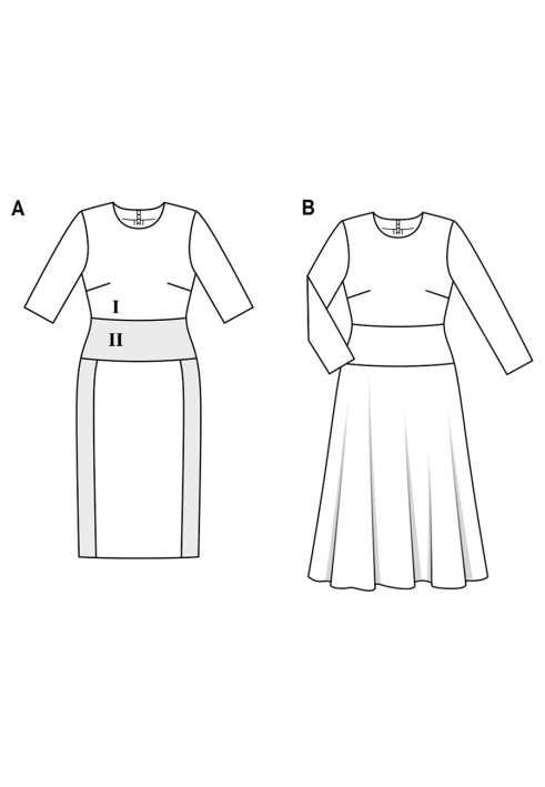 Выкройка Платье длины меди с широким вшивным поясом (Burda 2/2017, № выкройки 6454 B)