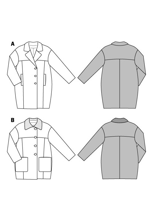 Выкройка Пальто О-силуэта из лодена (Burda 2/2014, № выкройки 6844 A)